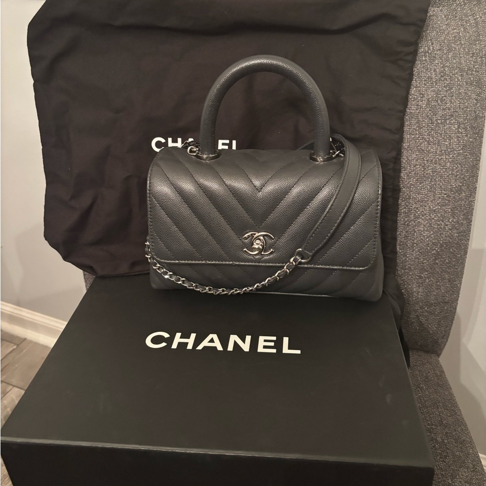 Chanel Dark Gray Chevron Satchel